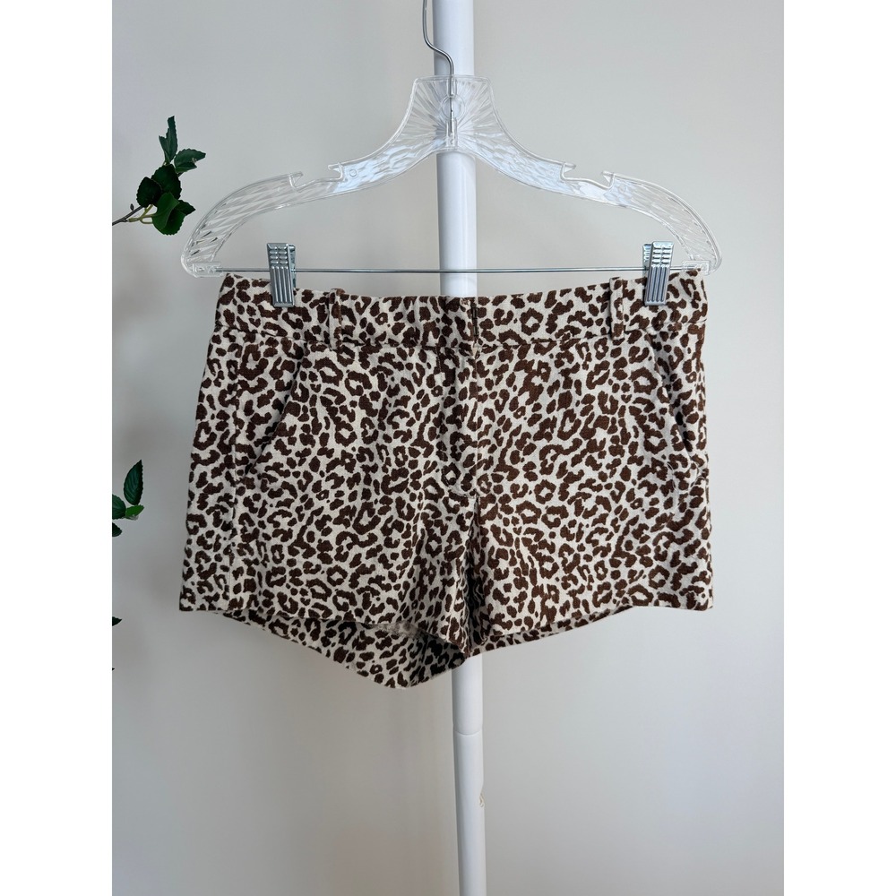 J.Crew Leopard Print 100% Linen Shorts Brown Cream Animal Print Size 4 - Picture 2 of 7